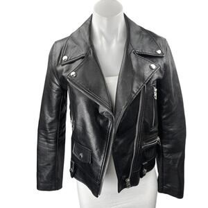 Sleek Chic Black Faux Vegan Leather Asymmetric Zip Long Sleeve Moto Jacket Sz S